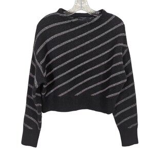 AllSaints Vega Jumper Sweater S Black Silver Metallic Striped Alpaca Wool Blend